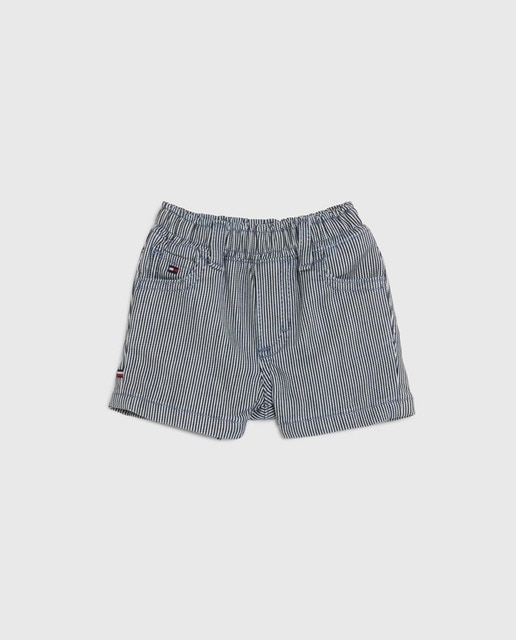 Imagen 0 de Pantalón corto de bebé niño a rayas con cintura elástica y logo bandera bordada