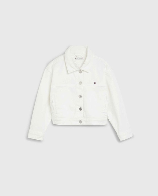 Imagen 0 de Cazadora vaquera de bebé niña tipo crop con logo bandera