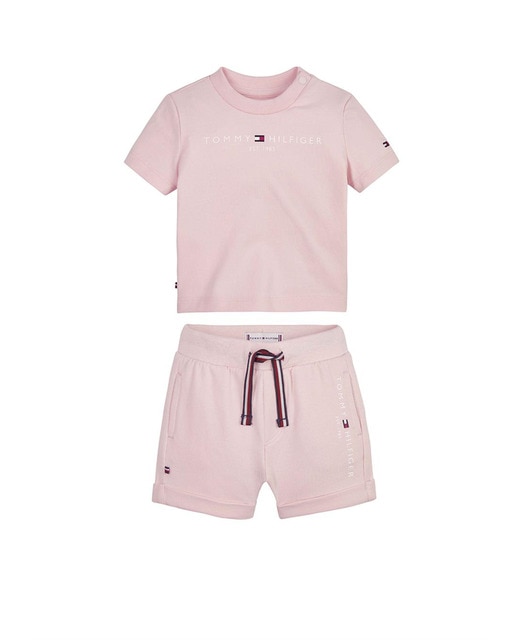 Imagen 0 de Set de bebé niña con camiseta de manga corta con logo Tommy y pantalón corto