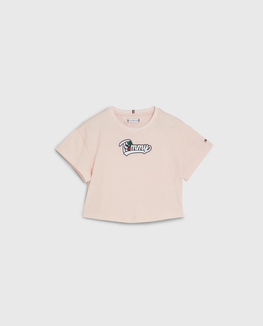 Imagen 0 de Camiseta de bebé niña de manga corta tipo crop con logo Tommy y cuello redondo