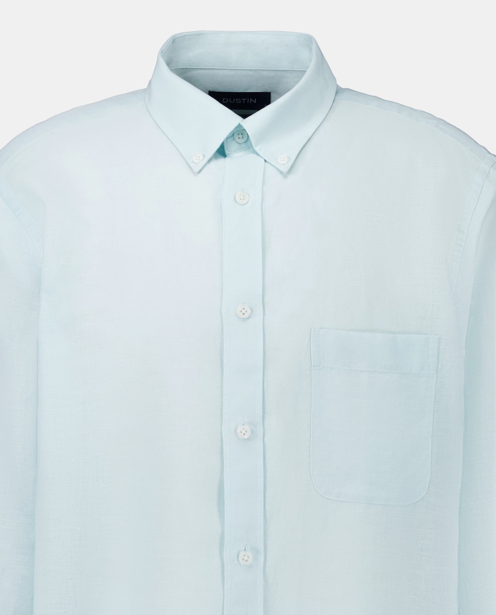 Camisa Clássica de Linho e Algodão Verde Água-5