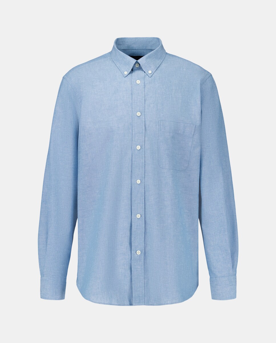 Camisa Clássica de Linho e Algodão Azul-4