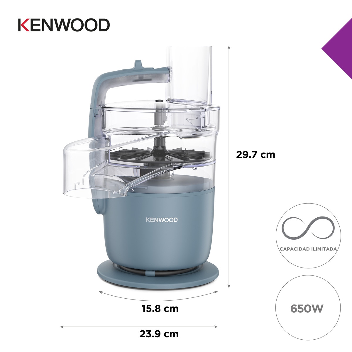 Procesador de alimentos Kenwood MultiPro Go FDP22.130GY ultra compacto Azul Tormenta-9
