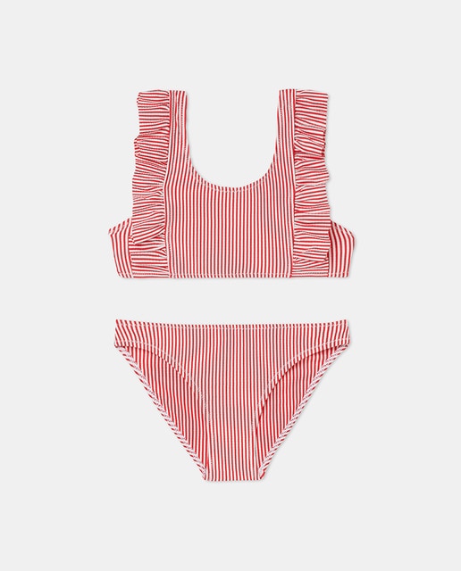 Imagen 0 de Bikini de niña con estampado de rayas rojas