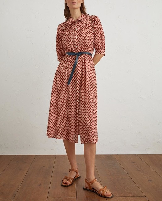 Imagen 0 de Vestido camisero de flores con cinturón