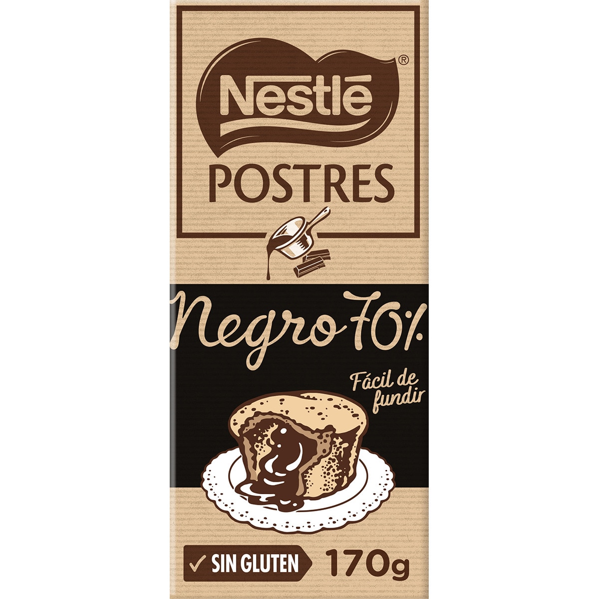 chocolate negro 70% para repostería fácil de fundir sin gluten tableta 170 g