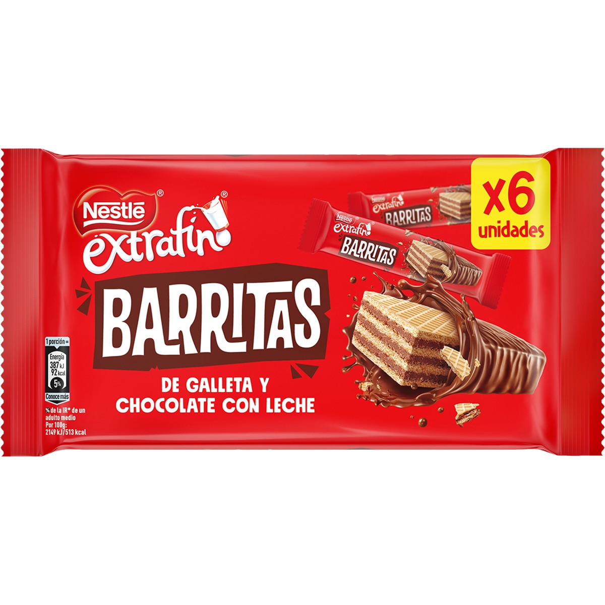 Barritas de galleta y chocolate con leche 6 unidades envase 108 g