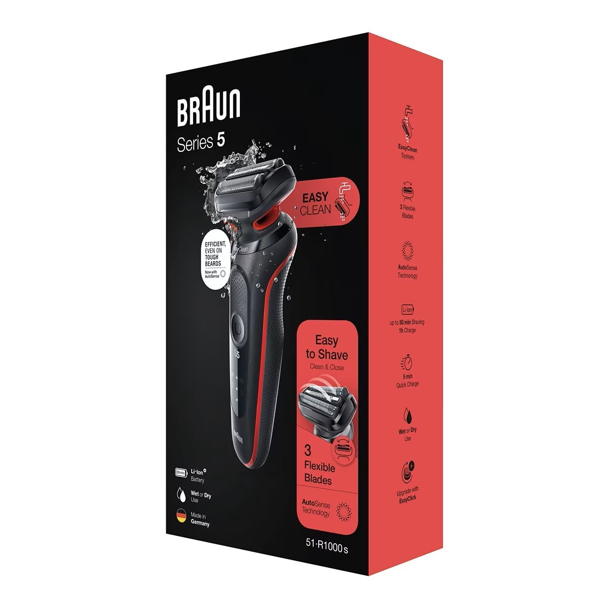 Máquina de Barbear Braun Series 5 51-R1000 S EasyClean - Preto e Vermelho Preto / Vermelho-9
