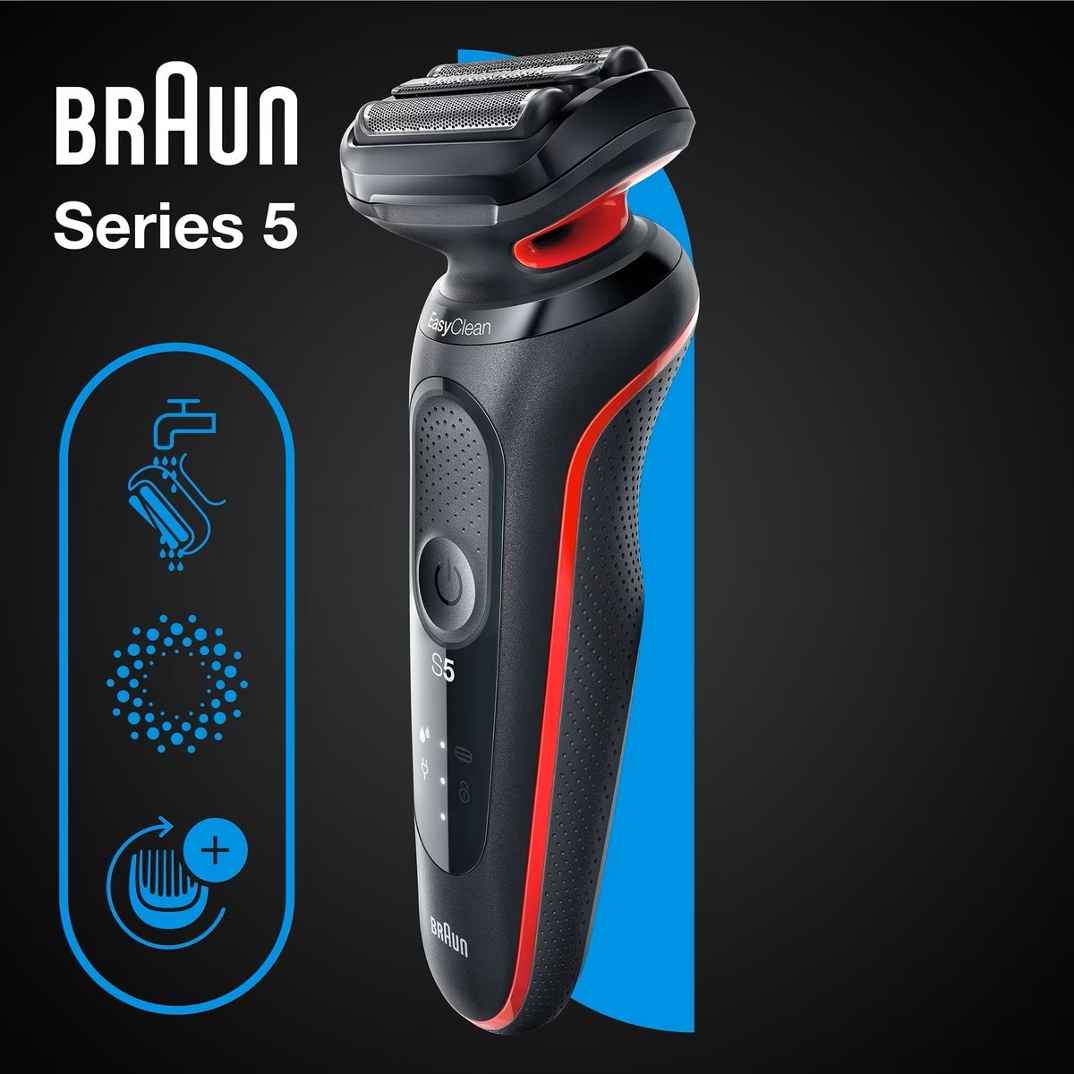 Máquina de Barbear Braun Series 5 51-R1000 S EasyClean - Preto e Vermelho Preto / Vermelho-8