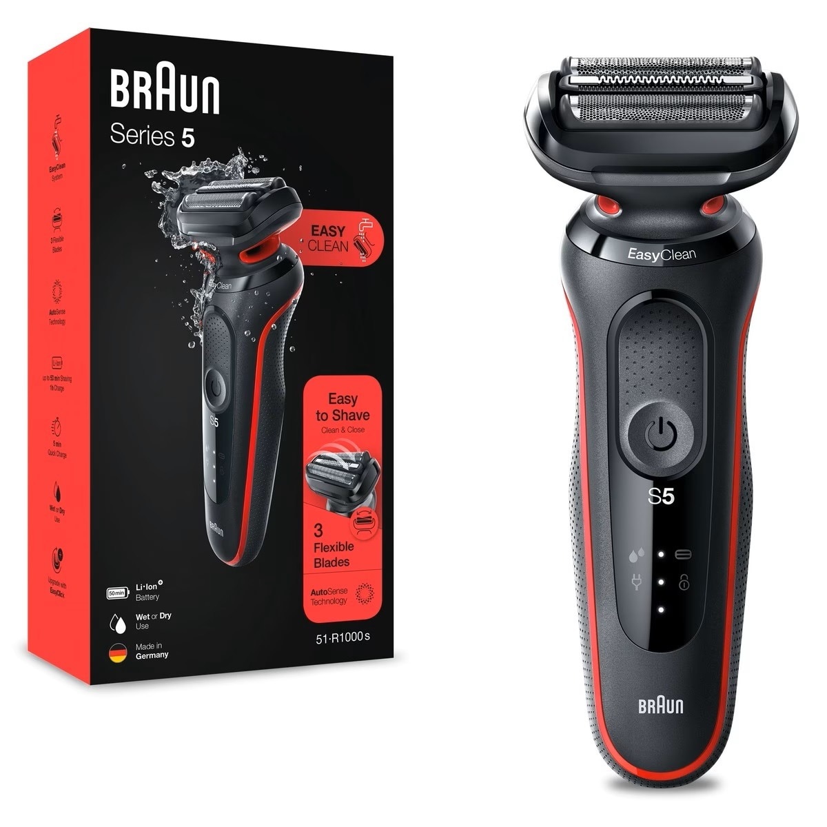 Máquina de Barbear Braun Series 5 51-R1000 S EasyClean - Preto e Vermelho Preto / Vermelho-7