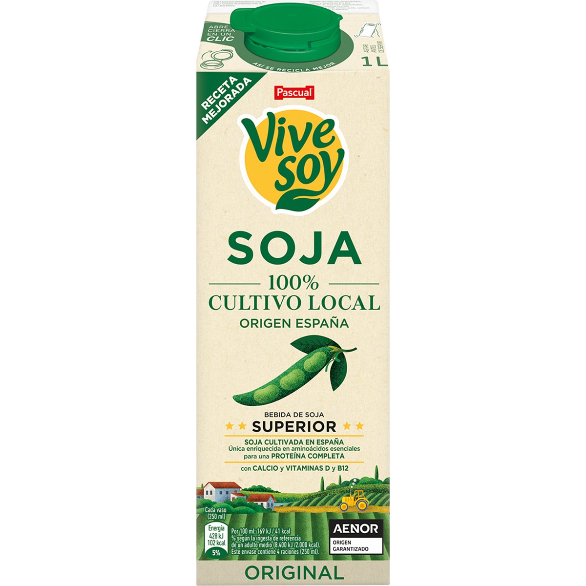 bebida de soja clásica alto contenido en proteínas vegetales 100% vegetal brik 1 l