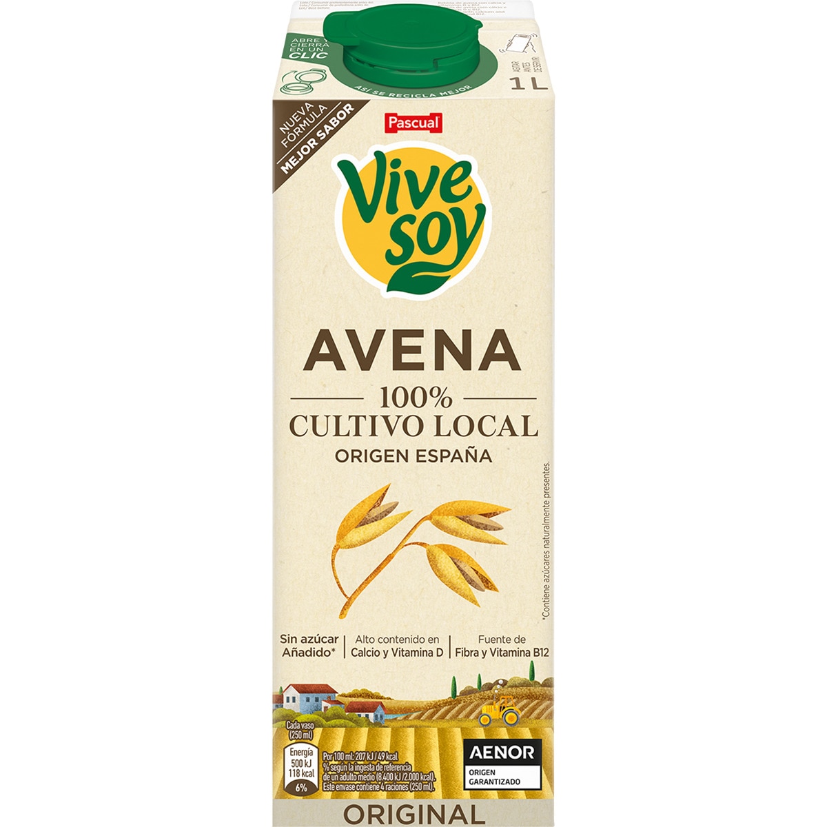 bebida de avena sabor natural 100% vegetal Sin Azúcar brik 1 l