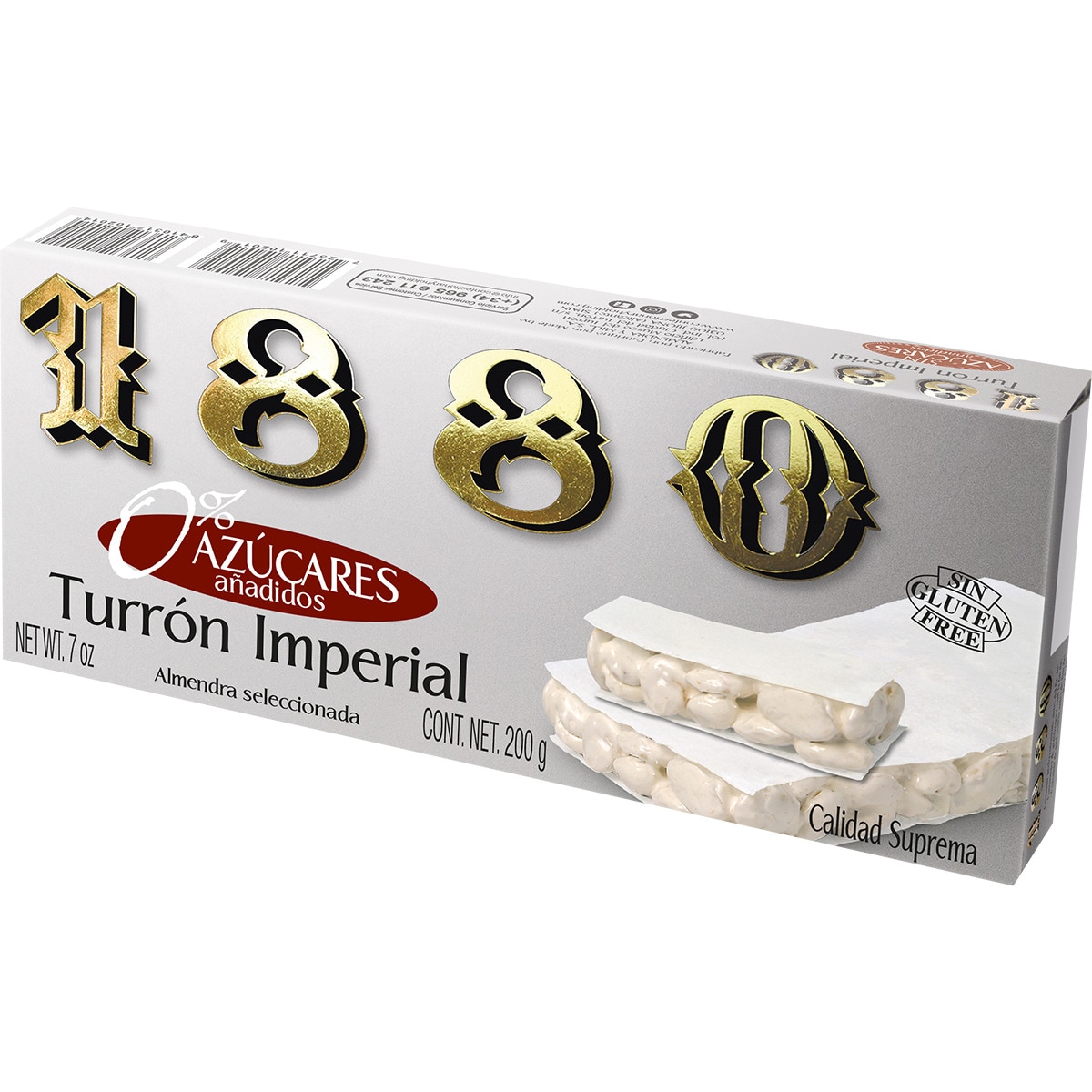turrón duro con almendra Marcona 0% azúcares añadidos sin gluten Calidad Suprema tableta 200 g