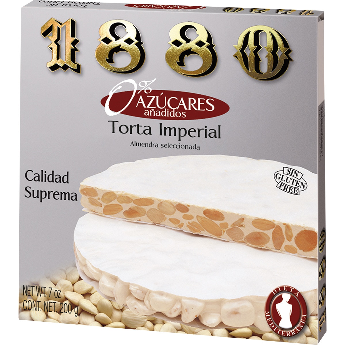 torta de turrón duro Imperial de almendra 0% azúcares añadidos sin gluten Calidad Suprema estuche 200 g