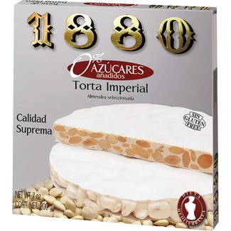 torta de turrón duro Imperial de almendra 0% azúcares añadidos sin gluten Calidad Suprema estuche 200 g - 1880