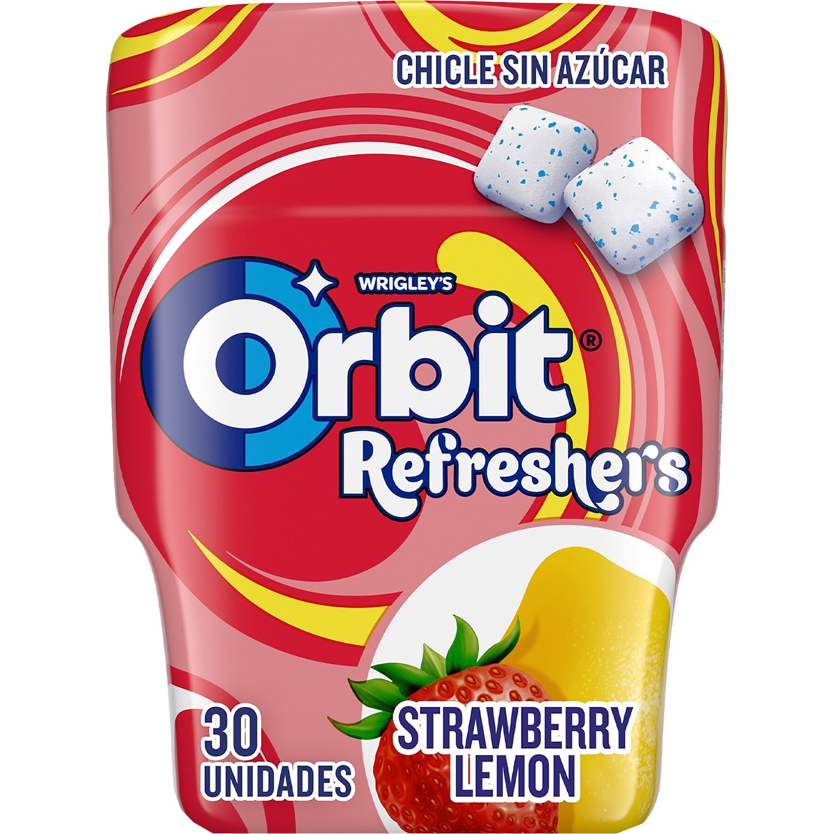 Refresher's chicles sabor fresa y limón sin azúcar bote 30 unidades