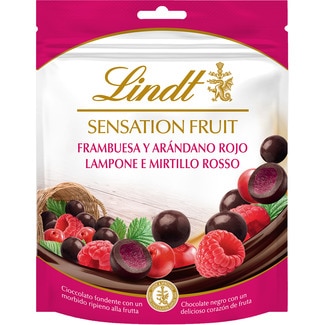 perlas de chocolate negro con corazón de frambuesas y arándano rojo bolsa 150 g - Lindt Sensation Fruit