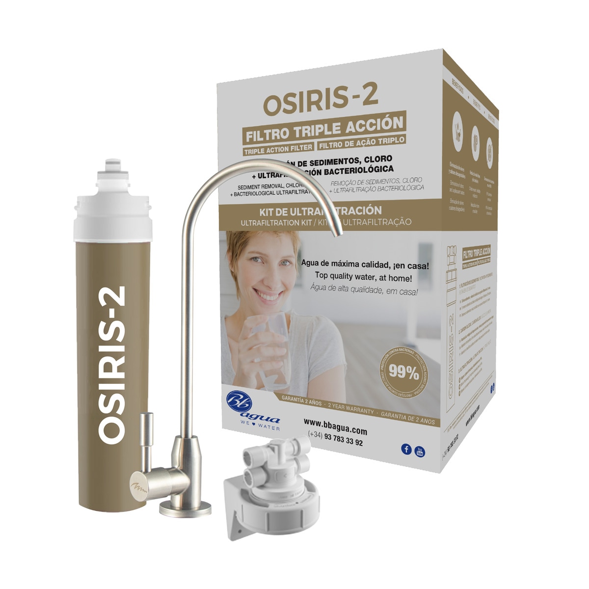 Filtro Agua con triple Acción bajo Encimera Osiris 2 Acero Inox-2