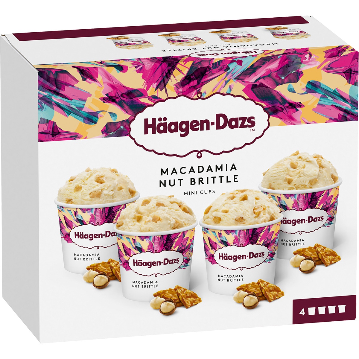 helado de vainilla con nueces de macadamia caramelizadas 4 unidades estuche 380 ml