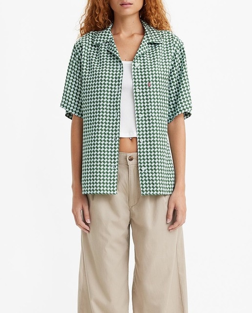 Imagen 0 de Camisa de mujer de manga corta con estampado geométrico