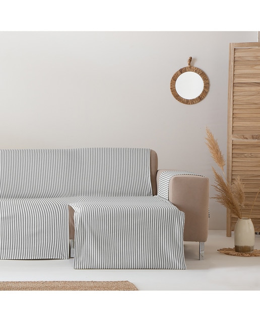 Imagen 0 de Cubre sofá chaise longue derecho Alicante rayas gris claro