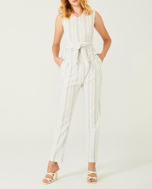 Imagen 0 de Pantalón de mujer recto lino con rayas