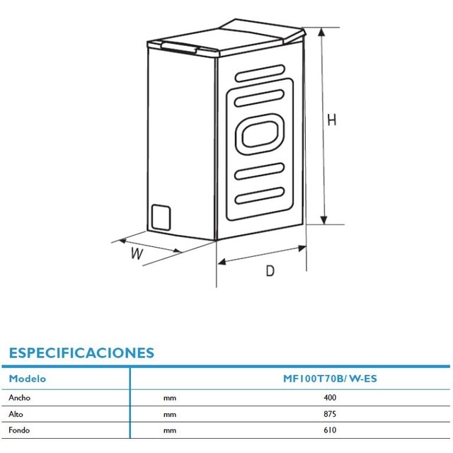 Lavadora carga superior Midea 7 kg / 1.200 rpm - MF100T70B/W- ES Blanco-2