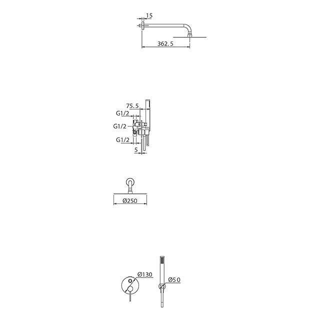 Conjunto de ducha empotrado monomando Milos Imex Cromo-2
