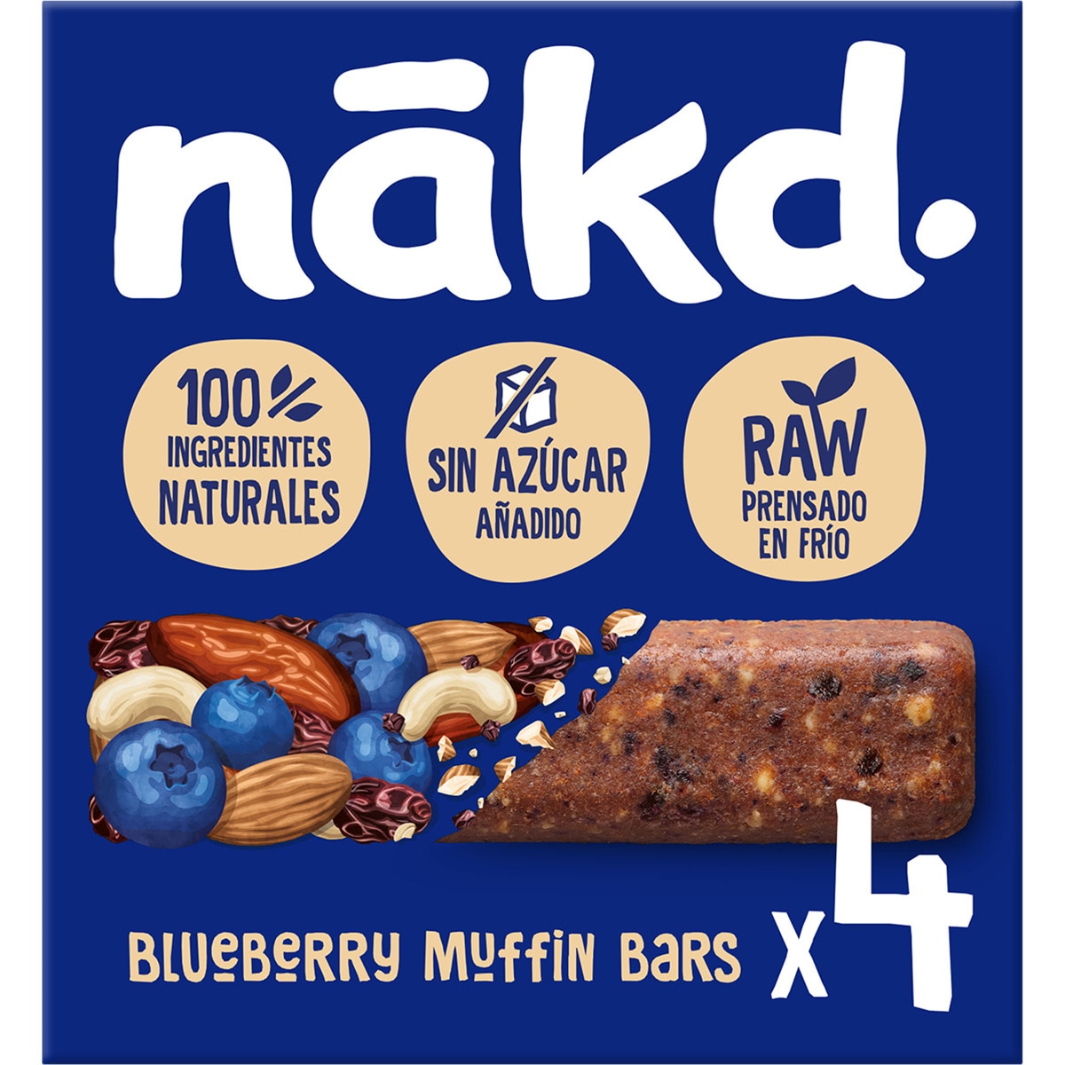 Blueberry Muffin barritas de frutos secos y arándanos sin azúcar añadido 4 unidades estuche 140 g