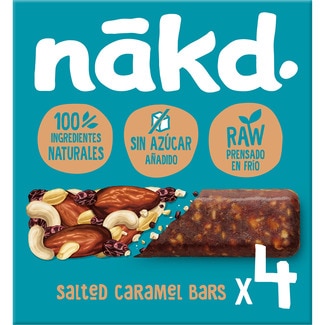 barritas de frutos secos y caramelo salado sin azúcar añadido 4 unidades estuche 140 g - Nakd