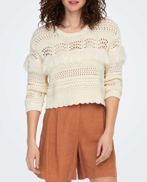 Imagen 0 de Jersey de punto fino de mujer calado y con flecos