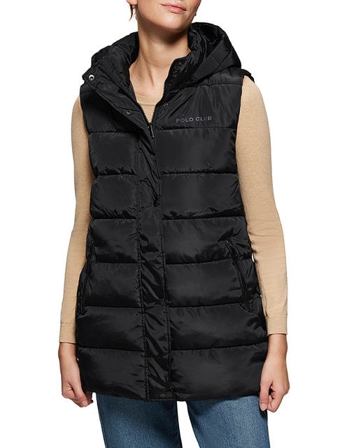Imagen 0 de Chaleco negro acolchado con capucha y print Polo Club