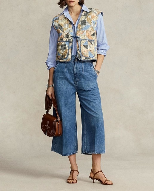 Imagen 0 de Pantalones culotte de mujer de algodón efecto lavado