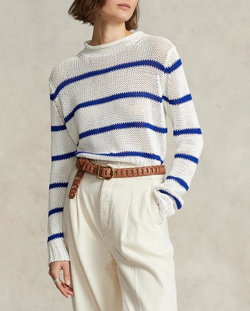Imagen 0 de Jersey de mujer calado con estampado de rayas