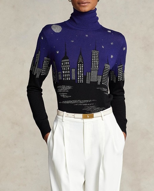 Imagen 0 de Jersey de mujer de lana con bonito estampado nocturno de la ciudad de Nueva York