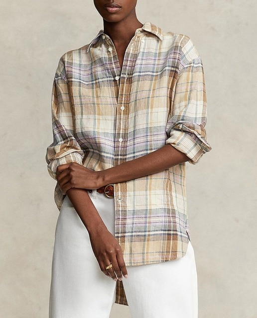 Imagen 0 de Camisa de mujer de cuadros con botones de concha