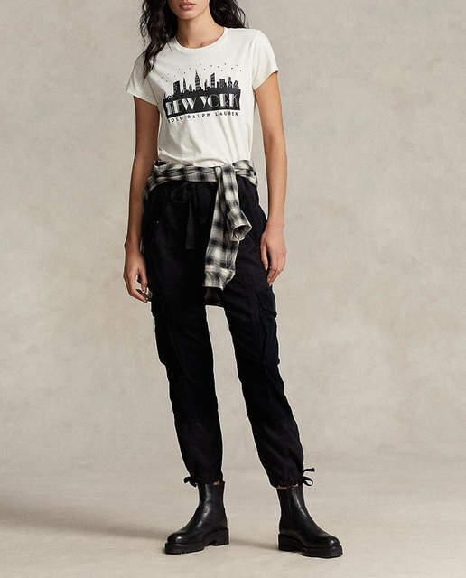 Imagen 0 de Pantalón de mujer cargo de sarga con lino