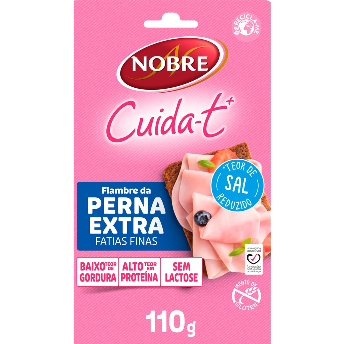 Cuida-t+ Fiambre da Perna Extra em Fatias Finas Baixo Teor de Sal e Gordura sem Lactose sem Glúten embalagem 110 g