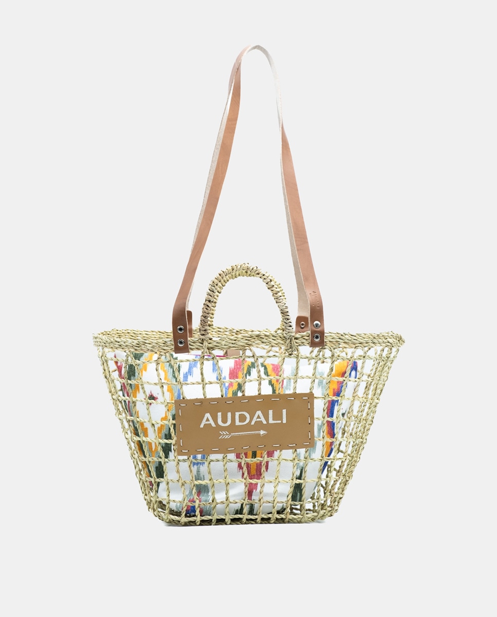 Cesta Pequena de Rede com Bolsa de Tecido Azul-1