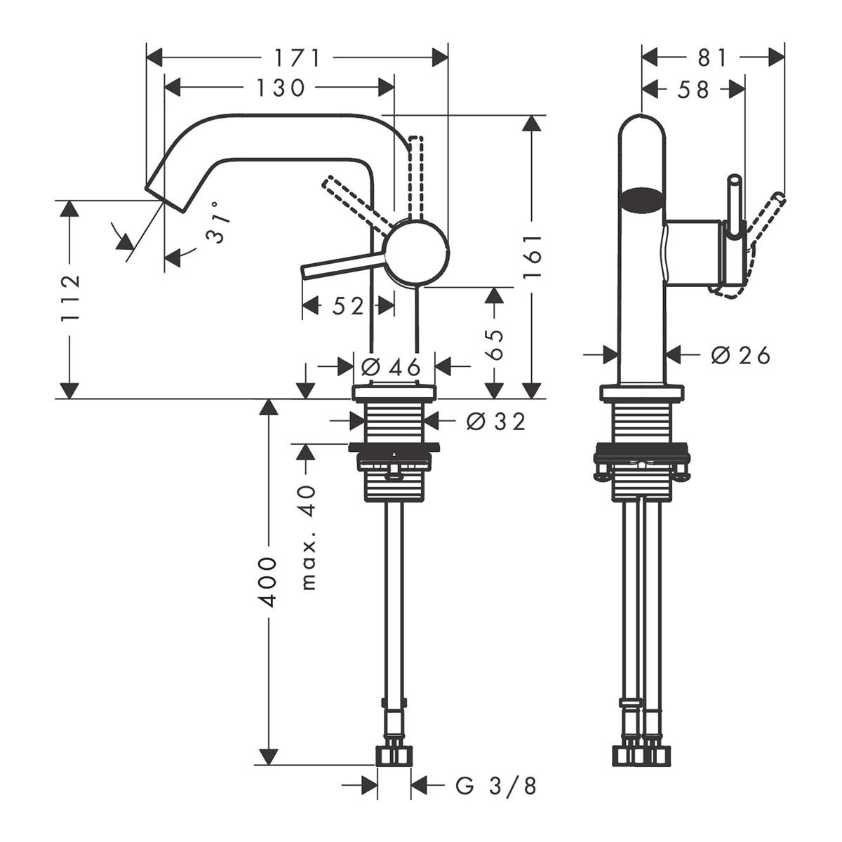 Grifo monomando para lavabo con vaciador push open y CoolSmart Tecturis S Fine 110 Hansgrohe Cromo-3