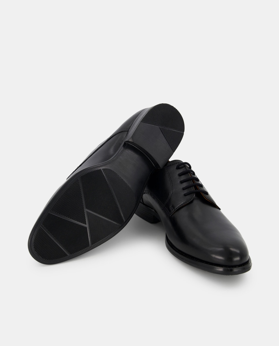 Zapato cordones de hombre pala lisa de piel con piso de goma Negro-2