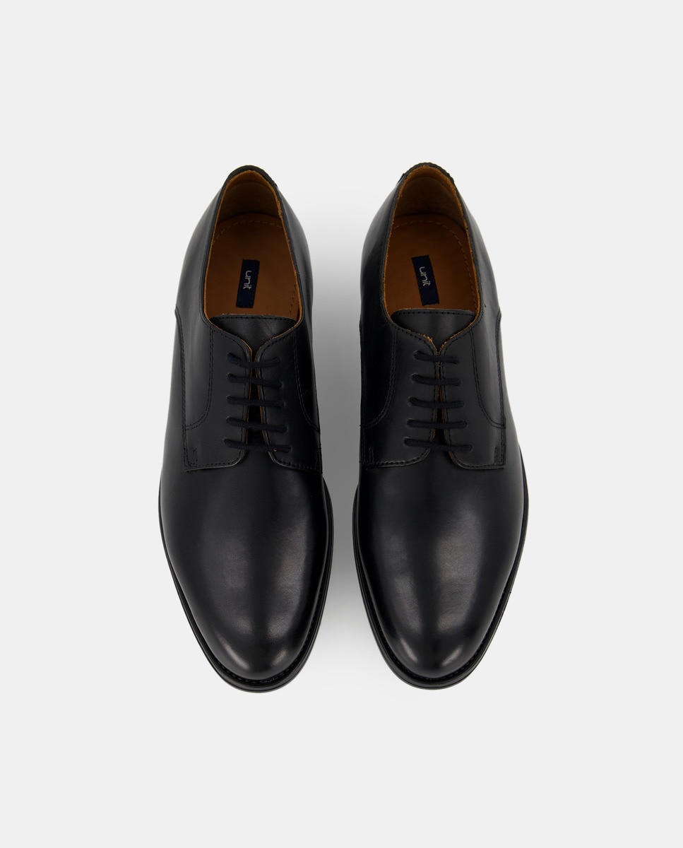 Zapato cordones de hombre pala lisa de piel con piso de goma Negro-4