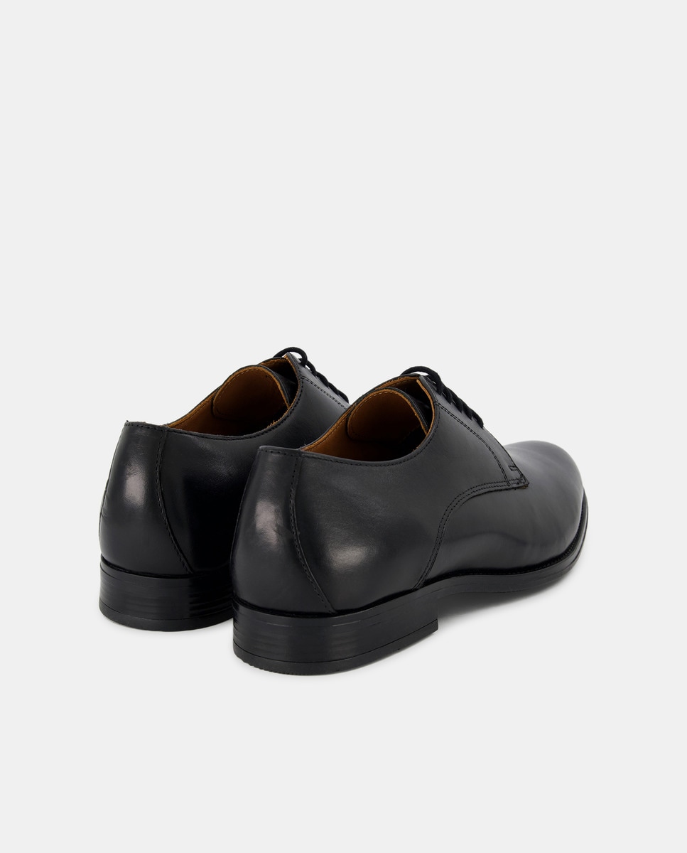 Zapato cordones de hombre pala lisa de piel con piso de goma Negro-3