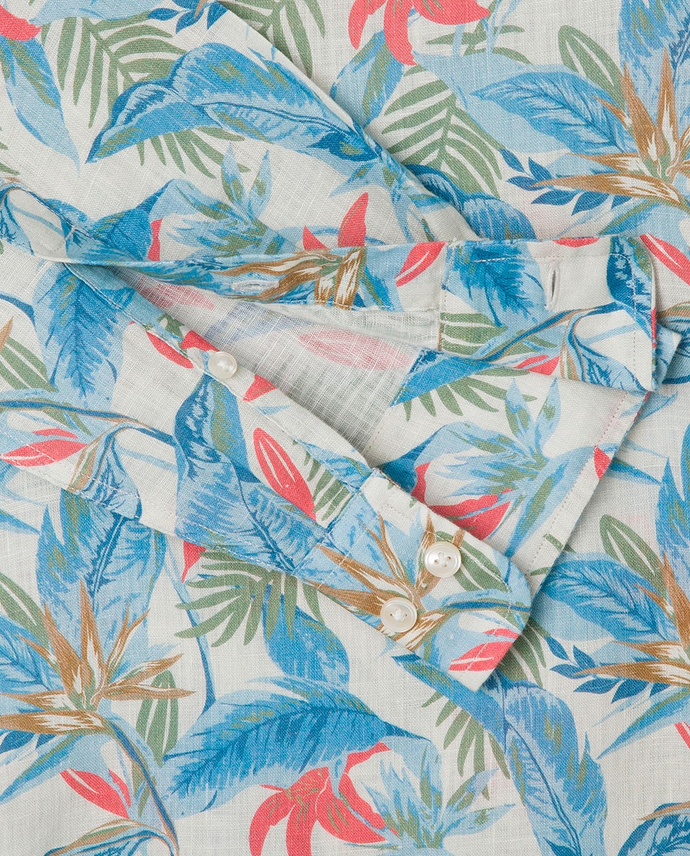 Camisa Classic Fit com Estampado Tropical e em Linho Multicolor-7
