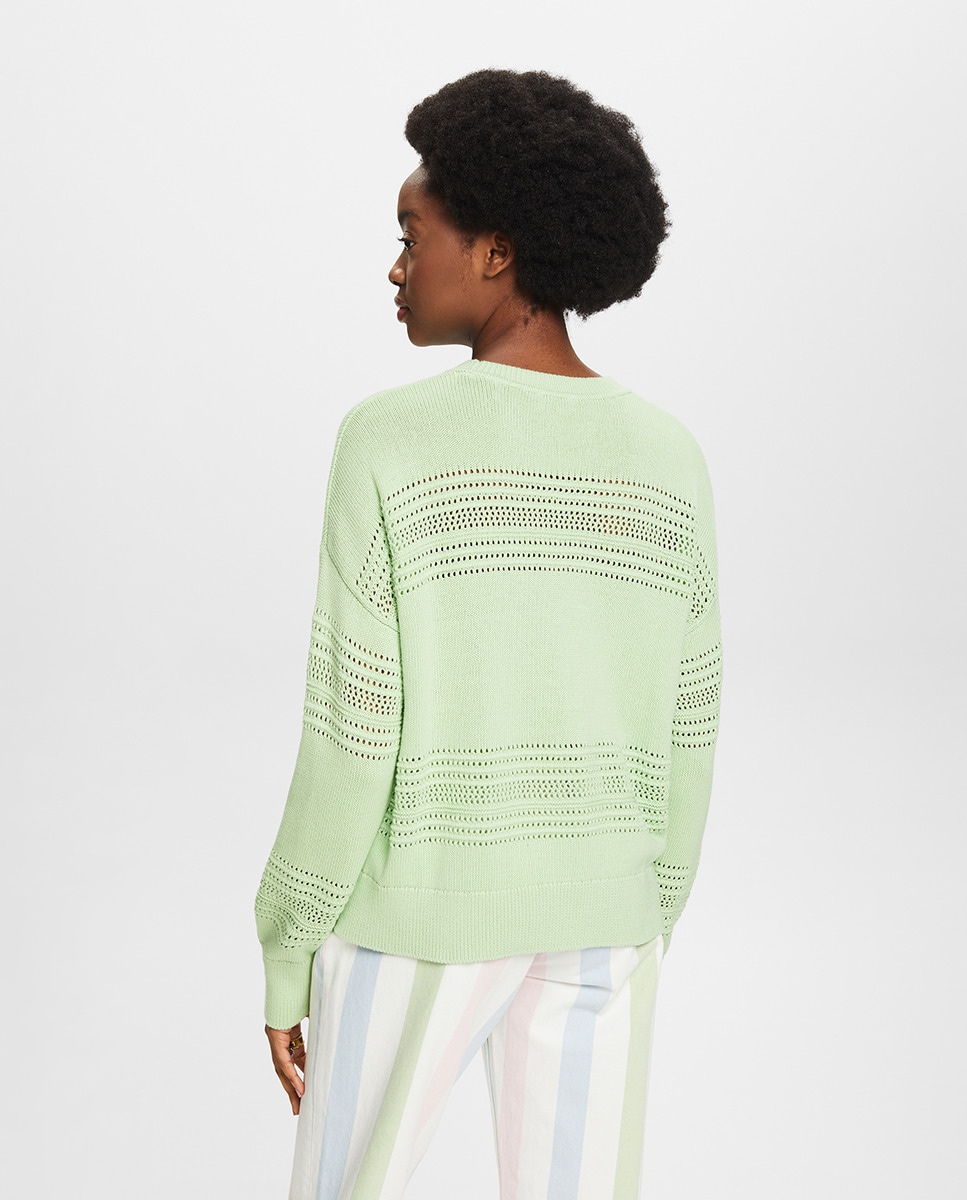 Camisola de Malha Rendilhada Relaxed Fit em Algodão Verde-claro-2