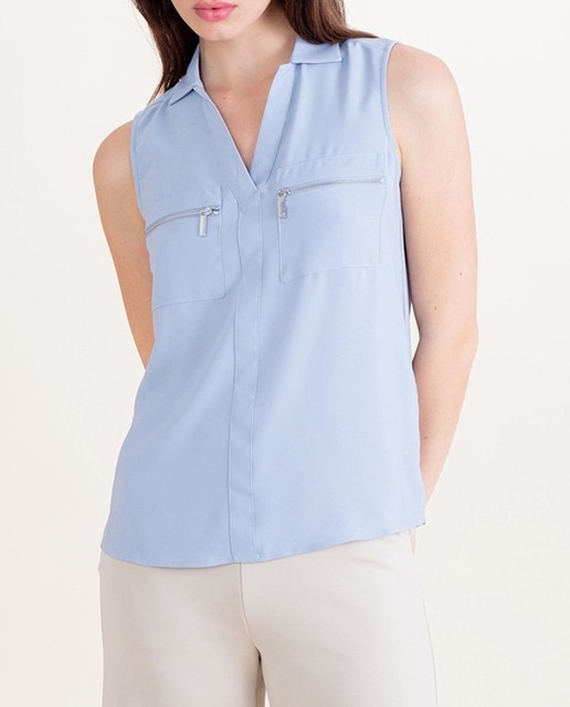 Imagen 0 de Camisa de mujer sin mangas y con bolsillos frontales