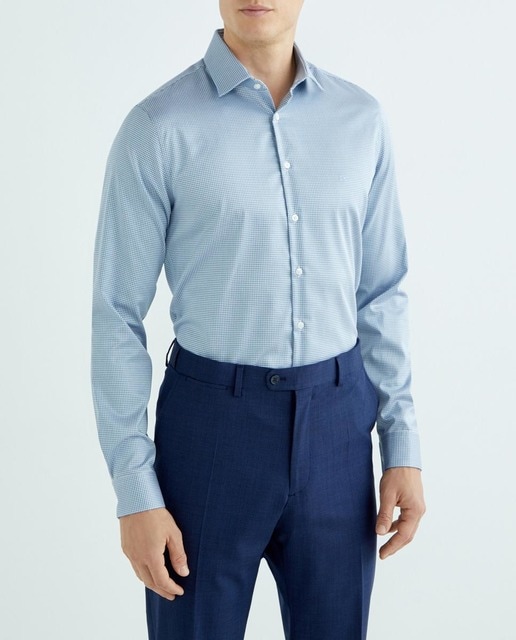 Imagen 0 de Camisa de vestir de hombre de corte slim de mini cuadros color azul