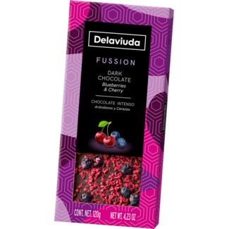 Chocolate Preto de Cereja e Mirtilo tablete 120 g - Delaviuda