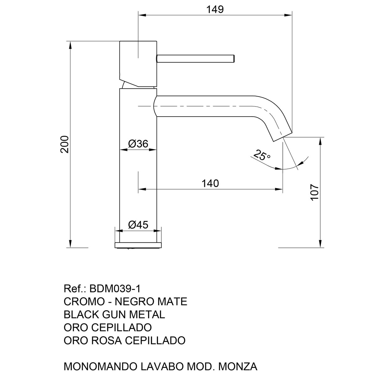 Grifo monomando de lavabo Monza Imex Cromo-3