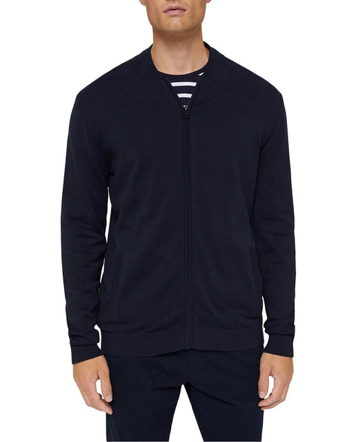 Imagen 0 de Chaqueta de punto básico de hombre en algodón ecológico Pima azul marino